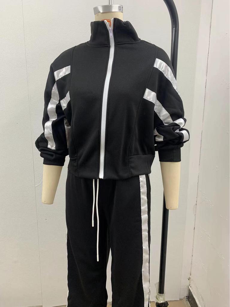 2025 Women's Striped Zipper Jacket & Casual Sportswear Set - Spring/Summer Collection