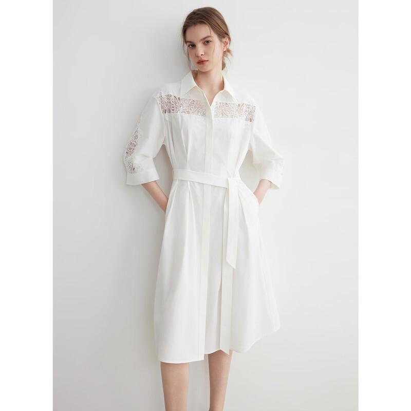 ELLE Women s Elegant Lace-Spliced Shirt Dress L