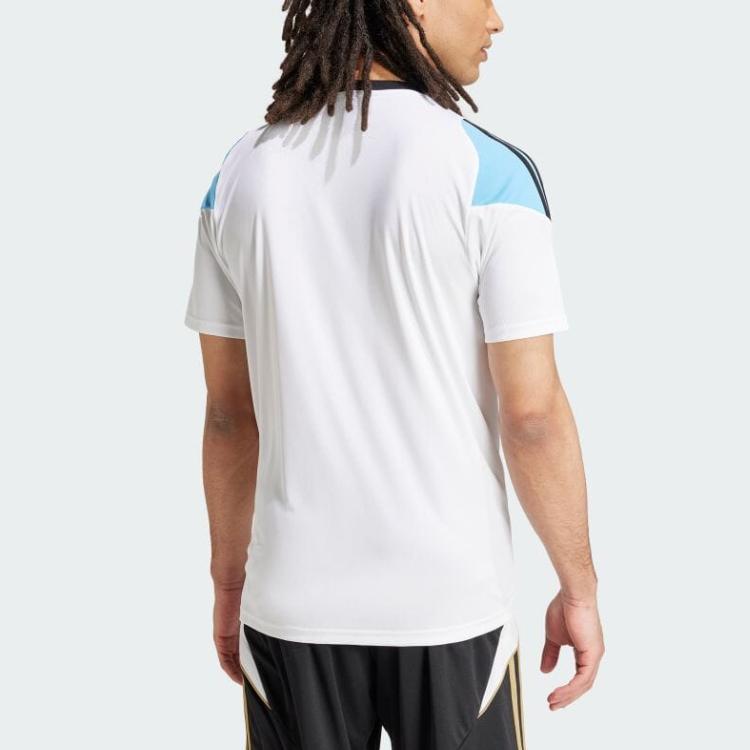 Adidas Messi Collection SS24 Módní Logo Kulatý Výstřih Tréninkové Krátký Rukáv Fotbalové Tričko Pánské Topy Bílé Modré IZ2996