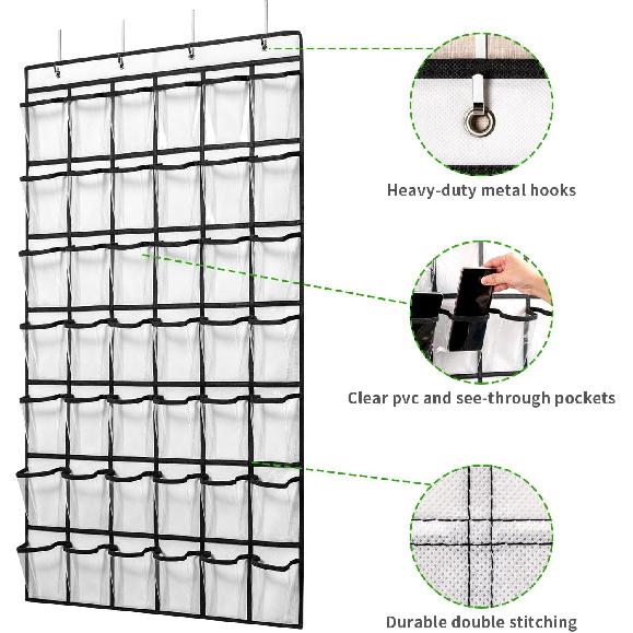 42 Clear Pockets Classroom Pocket Chart for Cell Phones and Calculator, Pocket Chart Organizer for Classroom Phone Storage Holder with 42 Number