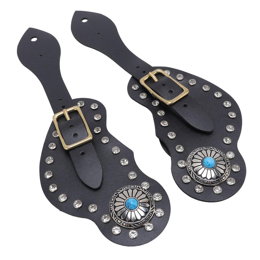 2Pcs Spur Strap Set Artificial Lther Rhinestone Decorations Spur Holder for