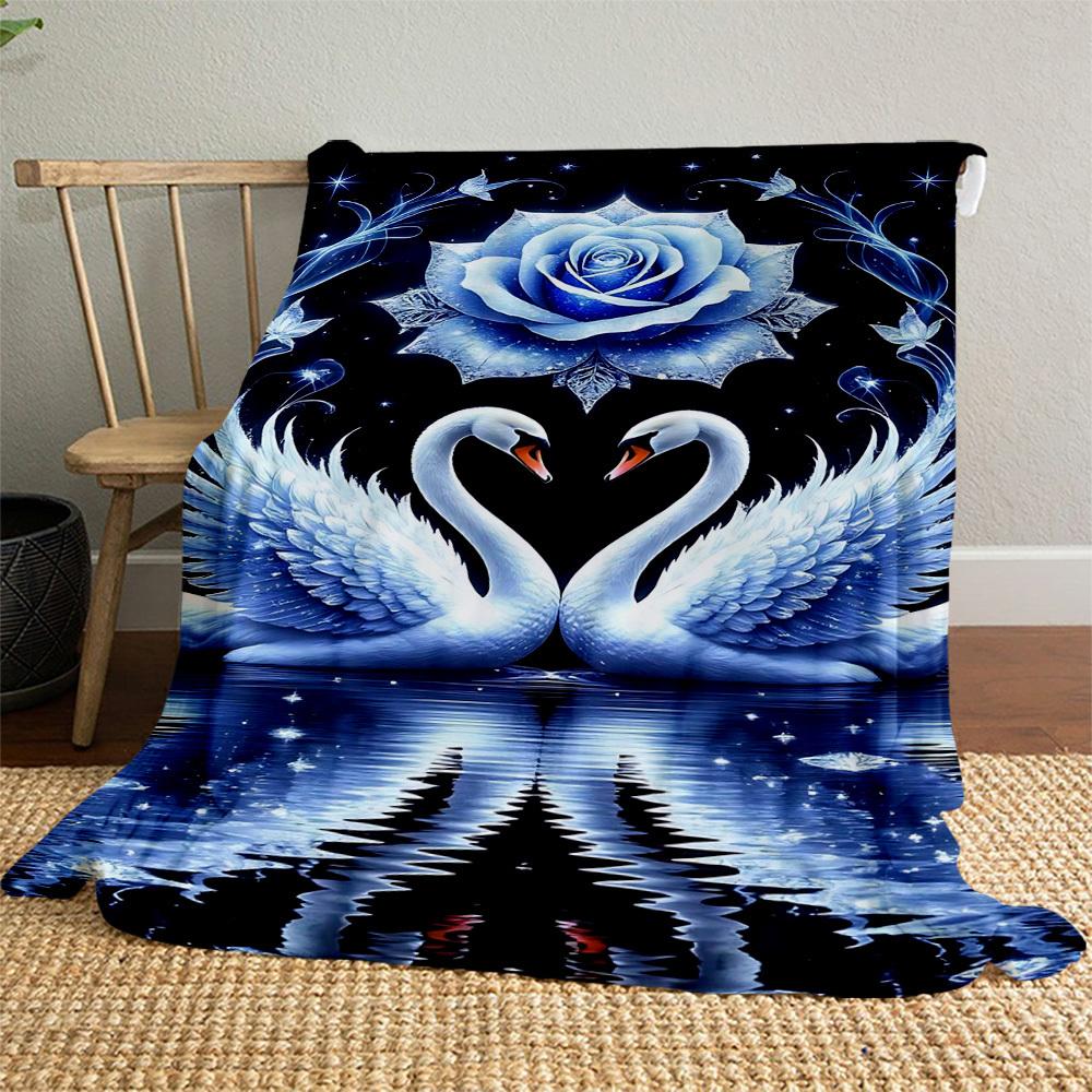 1pc Swan Love Outdoor Flannel Blanket Soft Warm All-Season Throw for Sofa Bed Car Camping Office, Cozy Gift Idea1192S