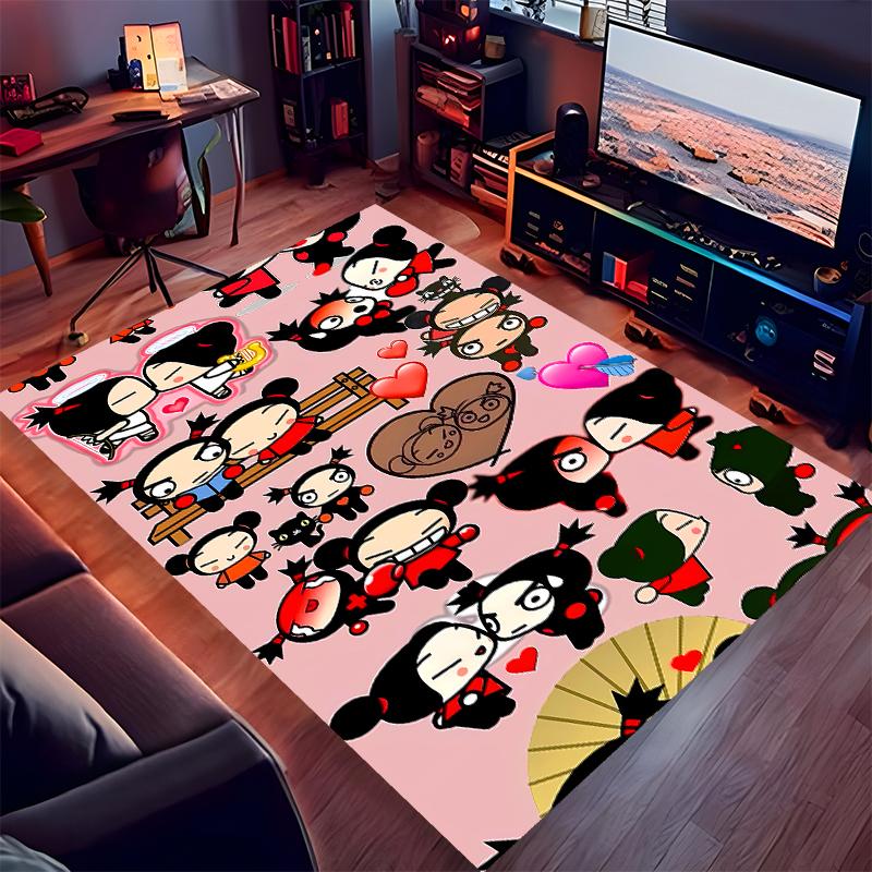 1pc Pucca3 Print Area Rug - Soft, Washable Non-Slip Indoor Mat for Office Chairs, Living Room, Home Office Decorative Rug