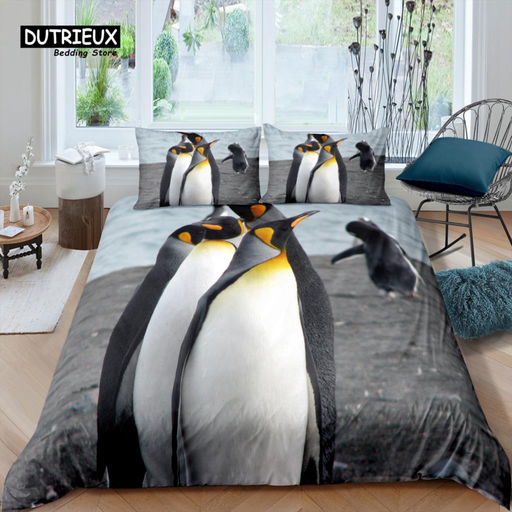Home Living Luxus 3D Pinguin Druck Bettwäsche Set Südpol Bettbezug Kissenbezug Queen und King EU/US/AU Größe Polyester Bettwäsche