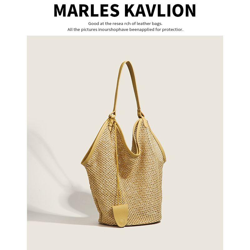 

Straw Bag Summer Bag Korean Series Idle Style Woven Large Capacity Shoulder Tote Bag Seaside Holiday Style Beach Bag Light yellow