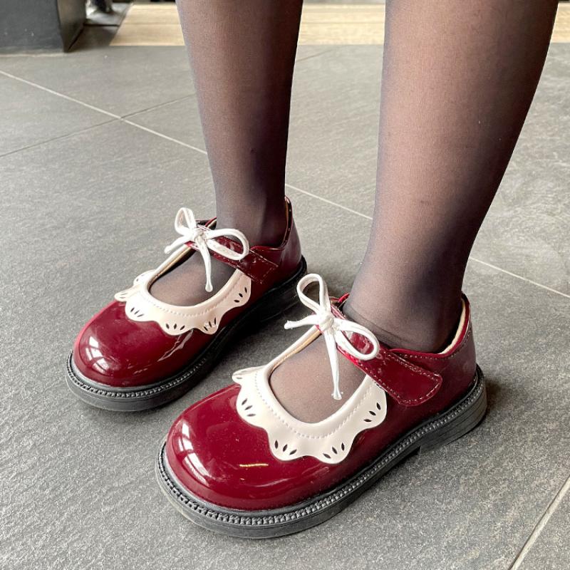 Nya läderskor för flickor Rosett Flickor Princess Skor Mjuk sula Singelskor Dance Performance Skor