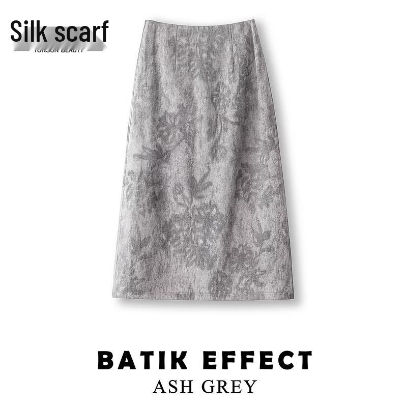 Elegant Floral Slit A-Line Midi Skirt S