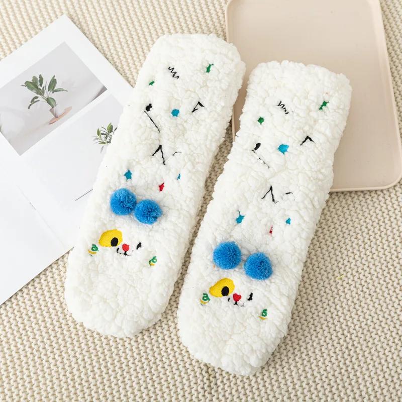 Women's Winter Socks Funny Thickened Warm Medium Tube Sock Warm Kawaii Cartoon Home Floor Coral Velvet Girls Fluffy Stockings