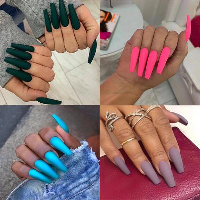 24pcs/Box Women Fashion Coffin Full Cover Nail Tips Fake Nails Ballerina False Nails Wearable