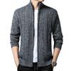 Men's Winter Fashion Cardigan Plus Velvet Sweater Jacket Men's Stand Collar Casual Solid Color Knitted Wholesale