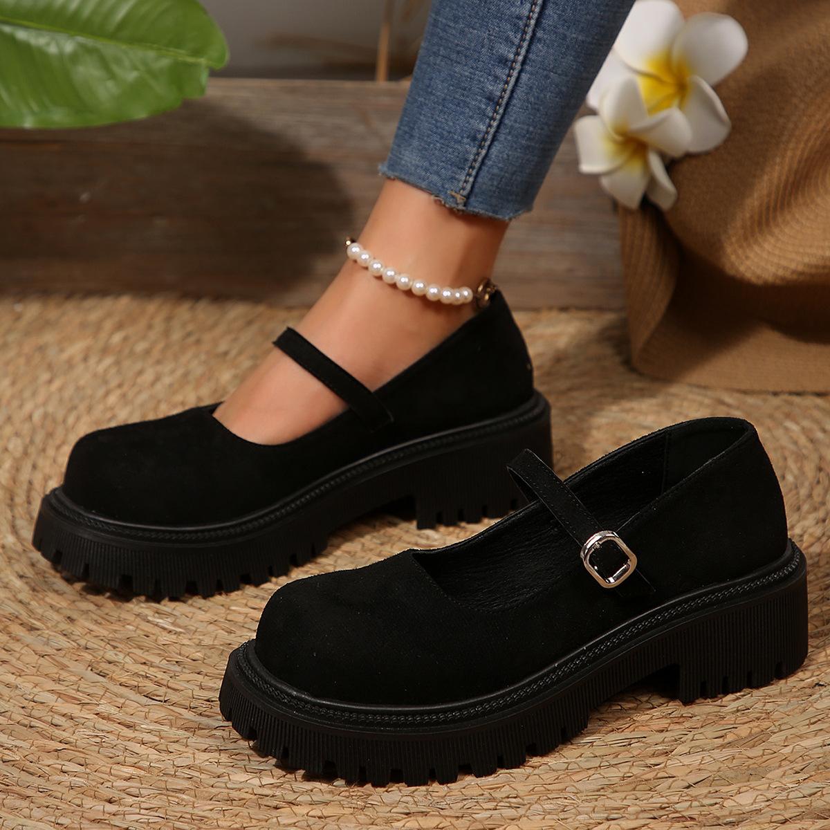 

Korea Dongdaemun purchasing 25 autumn age reduction versatile word with round head height increase thick sole small leather shoes JK single shoes wome 36 чёрный