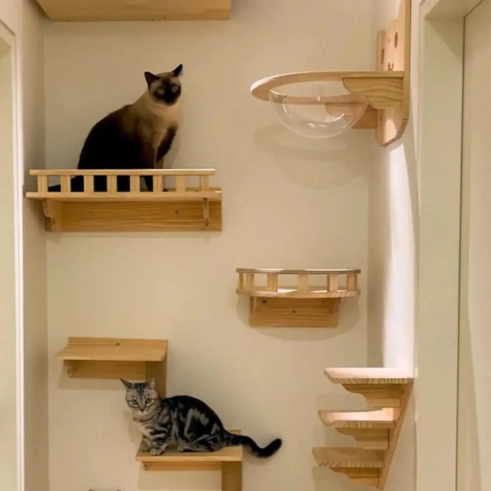Wall-mounted Cat Climbing Frame Wooden Cat Scratching Post Hammock and litter box for kittens Perch Sleeping Cat Bridge