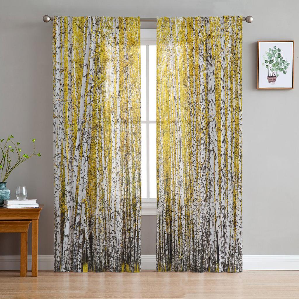 Simple Woods Green Trees Tulle Voile Curtains Bedroom Hotel Home Decor Sheer Curtains for Living Room Chiffon Printed Drapes