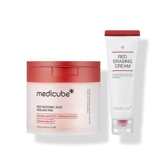 

Medicube Red Succinic Erasing Duo Set Peeling Pads 155g (70 Pads) + Red Erasing Cream 50ml Acne & Texture Care Kit