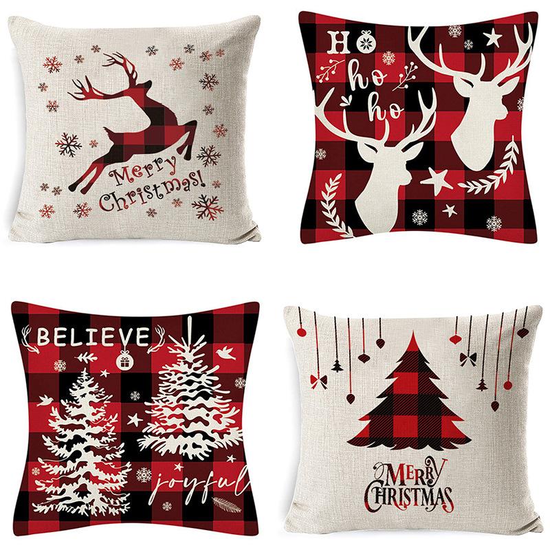 Christmas Pillowcase New Cushion Lumbar Pillow Cartoon Holiday Linen Super Soft Short Plush Pillowcase