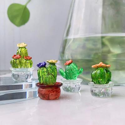 MINI Handgemachte Glas Kaktus Figuren Ornamente Desktop Handwerk Schmuck Kreative Bunte Niedliche Miniaturpflanze Für Heimdeko