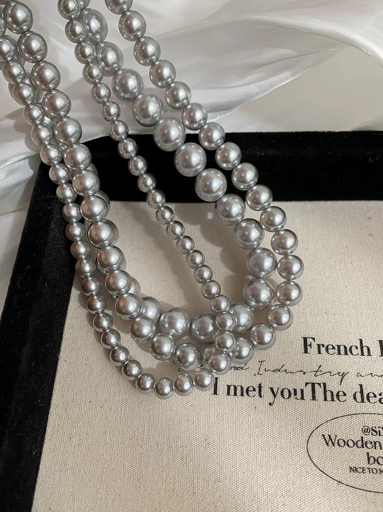 925 Silver Bright Round Gray Pearl Necklace for Women, Same Style As Celebrities, 2026 Trending Light Luxury Niche Design Choker