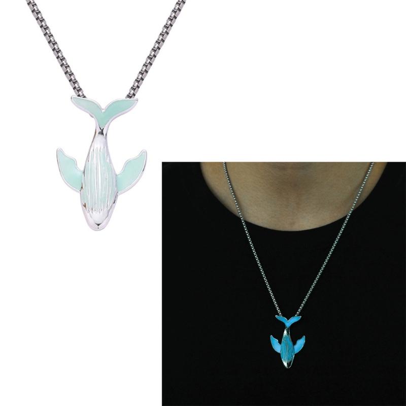 Luminous Whale Pendant Necklace Glow In The Dark Long Necklace Adjustable Stainless Steel Chain Pendant Necklace