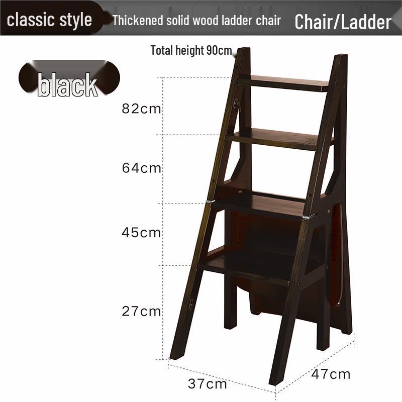 Solid Wood Multifunctional Folding Ladder-Chair: Indoor Portable 4-Step Stool & Climbing Ladder