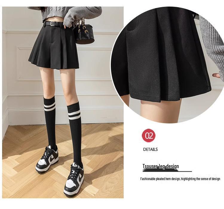2024 Slimming Women's High Waist A-Line Woolen Pleated Skirt Pants for Winter