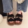 2025 Cotton Slippers Fluffy Slippers Women's Outer Wear Thick Bottom New Heightening Fluffy Retro Autumn and Winter Super Fire Black