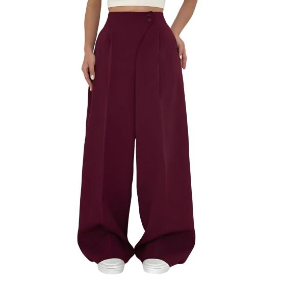 Women Suit Pants High Waist Straight-Leg Wide-Leg OL Commuter Style Casual