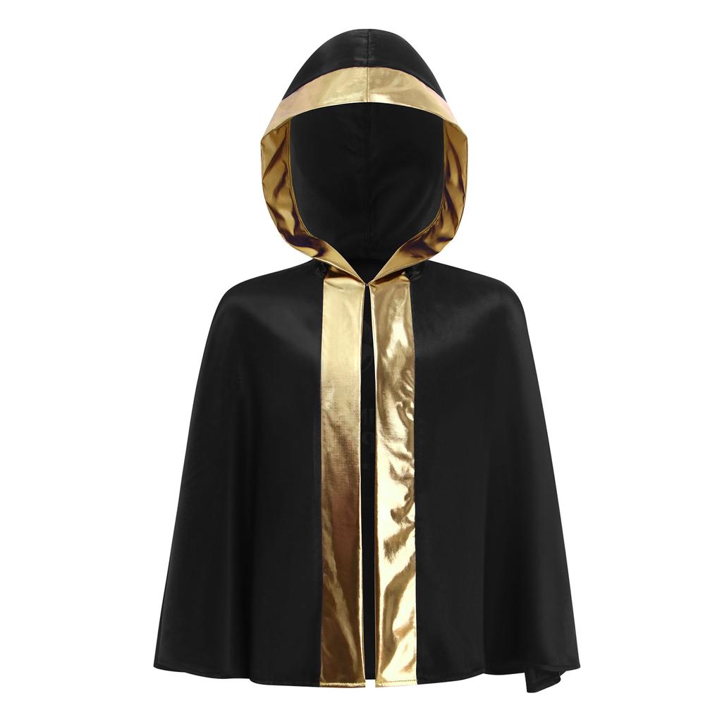 Kids Boys Girls Boxing Costume Halloween Cosplay Cloak Open Front Metallic Trim Letter Printed Back Hooded Boxer Robe