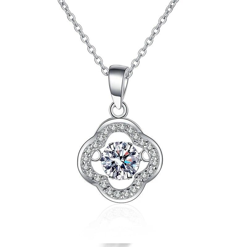 D barva 100% stříbrný jetel s přívěskem náhrdelník 0,5ct Lab Moissanite náhrdelník s dutým květem diamantový náhrdelník pro ženy, dívky dárek