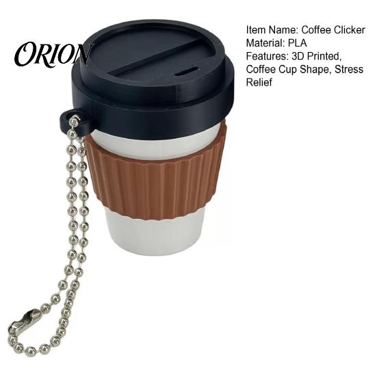Coffee Cup Finger Clicker 3D Printed Clicker, Press Fidget for Stress Relief, Backpack Hanging Toy with Ball Chain PLA
