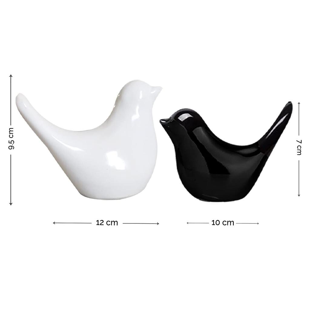 Creative White and Black Glossy Ceramic Birds Figurines Home Decorations Accessories Party (Pack of 6, Black & White)