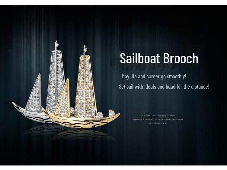 Men's Smooth Sailing Sailboat Zircon Brooch: Elegant Suit Jacket Pin Accessory