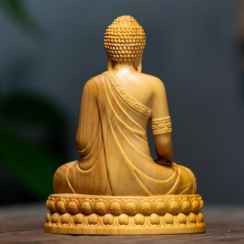 Naturalny Cyprys Lndia Shakyamuni Budda Postacie Figurki Ręcznie Rzeźbione Lite Drewno Dom Pokój Biuro Dekoracja Feng Shui Statua