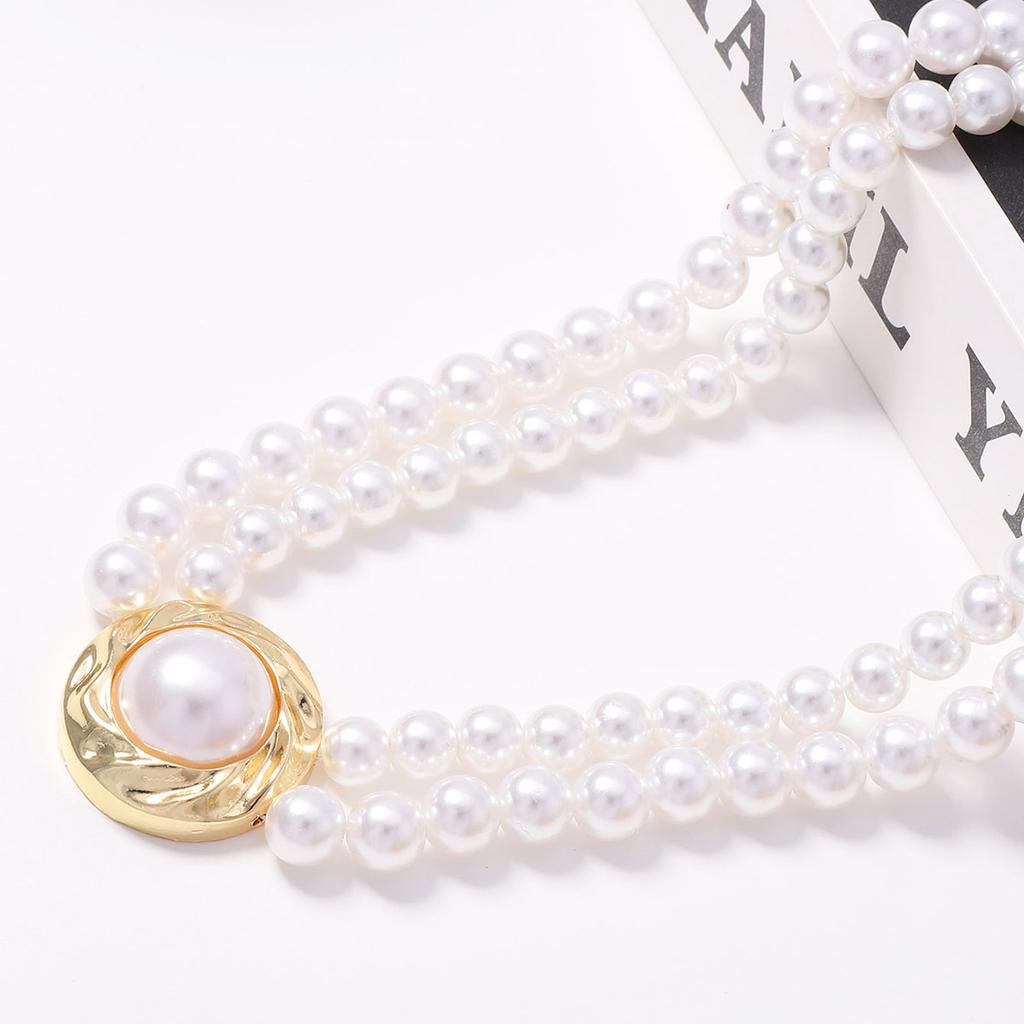 French retro light luxury elegant fashion banquet imitation pearl simple women's necklace earrings women's suit