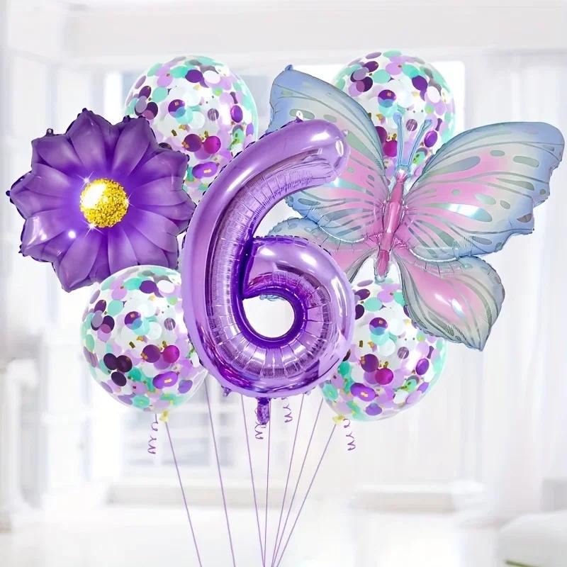 9PCS Butterfly Number Balloons Set Birthday Party Decorations Anniversary Layout Celebration Indoor Event Party Decor Supplies