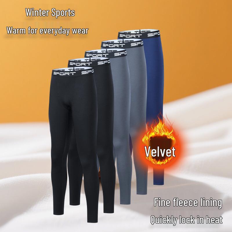 Unisex Fleece-Lined Thermal Slim-Fit Pants for Autumn/Winter - Stylish Base Layer & Sports Tights
