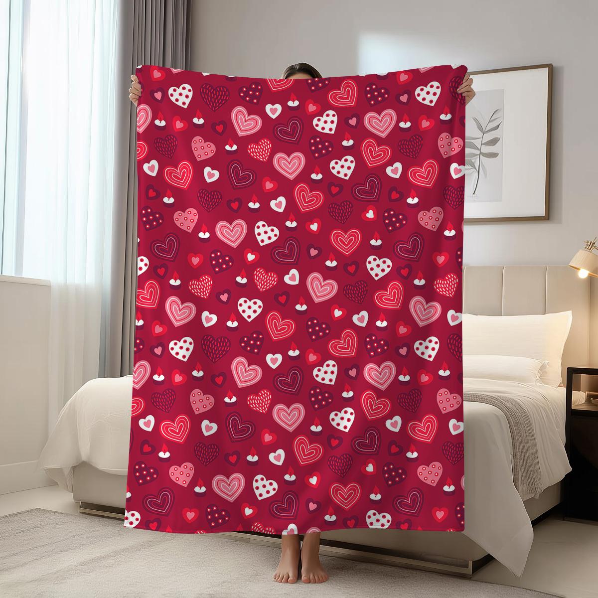 

1pc Valentine s Day blanket, super soft and comfortable nap blanket, romantic heart printed flannel blanket, bed blanket, gifts 75x90cm