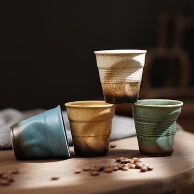 Mini 3/6oz 90/180ml Caneca de Café Criativa Irregular Caneca de Chá Cerâmica Suja Retrô Caneca de Latte Dobrada à Mão em Cerâmica Grossa Retrô