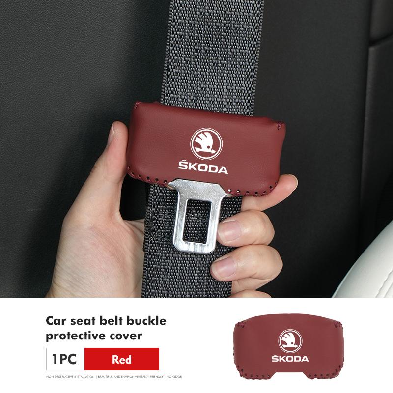 VIJT4 Car Seat Belt Buckle Plug Leather Car Seat Belt Clip Protective Covers For Skoda Octavia A5 A7 RS Fabia Superb Rapid Karoq