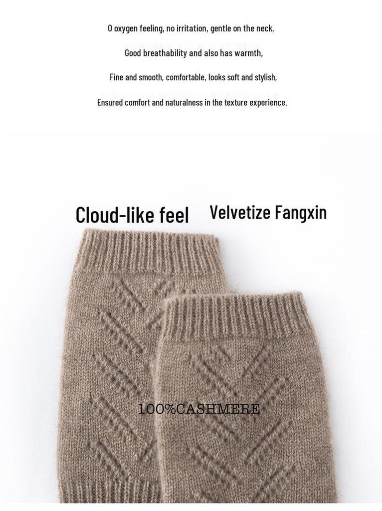 Women's 100% Pure Cashmere Half-Finger Knit Gloves - Warm & Simple Solid Color Design