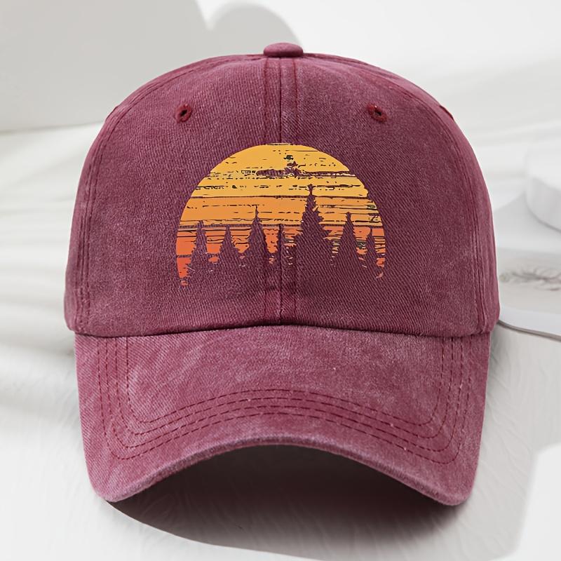 A Unisex SoftTop Baseball Cap with a Sunset Forest Print a Vintage Hat for Men And a Stylish Outdoor Hat for Women