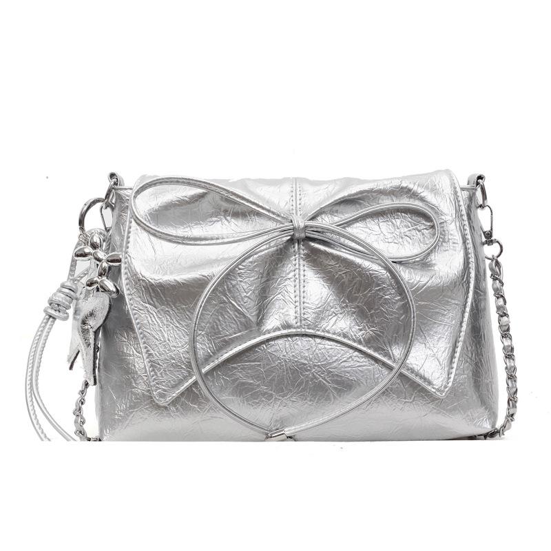 Trendy New High-value Ballet Style Bow Pleated Underarm Bag Casual Chain Messenger Bag Women
