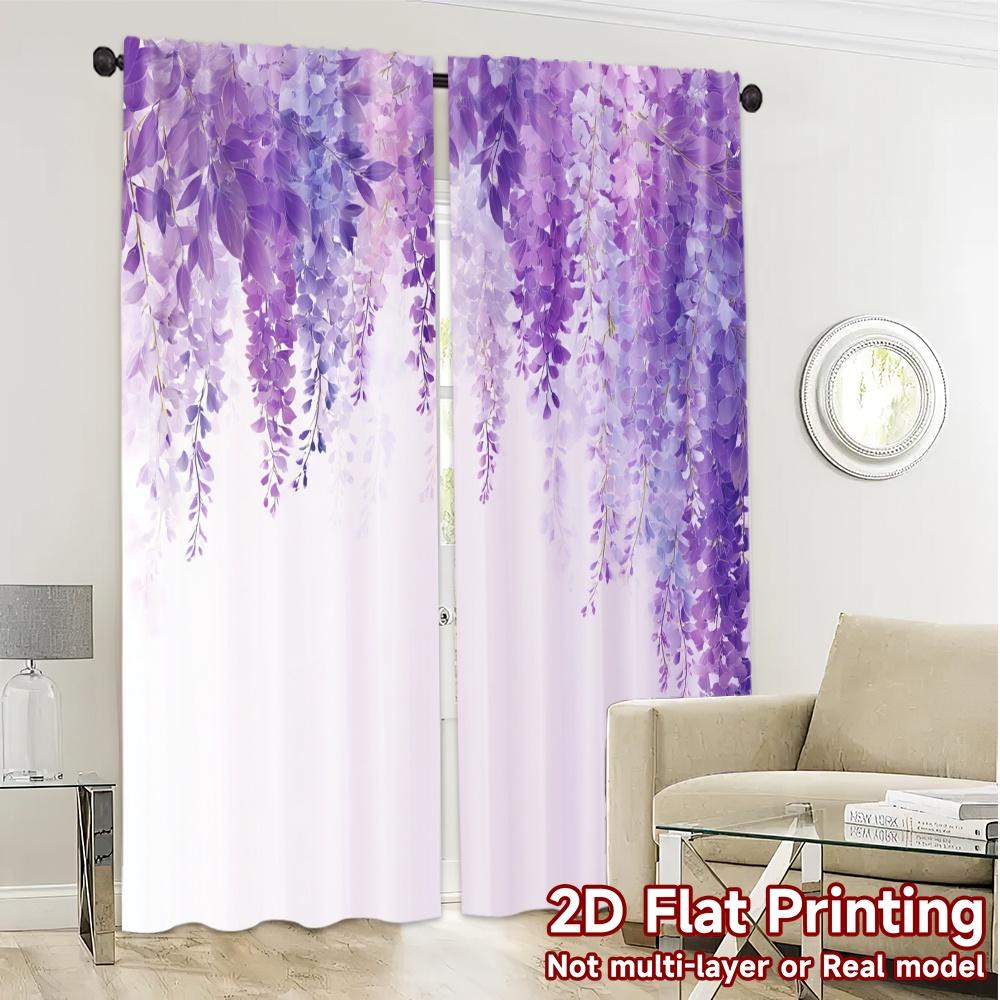 Modern Flat Printing Curtains Without Rod Wisteria Blooms Print Polyester Easy Install Outdoor Set Of 2 Made