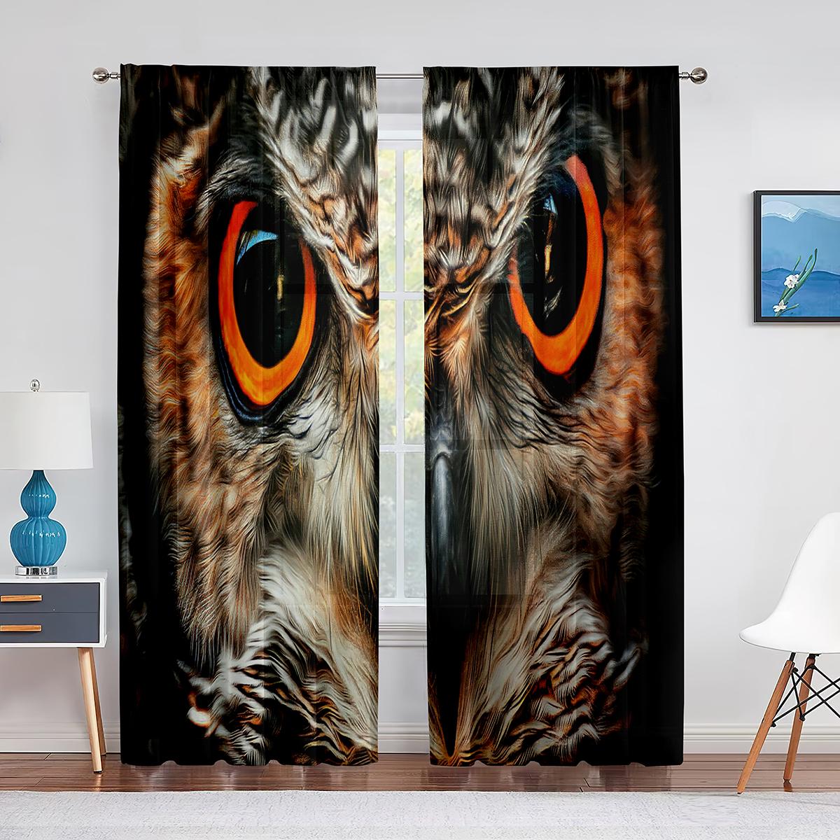 

Мультяшные цветные совы, сидящие на ветвях, цветы, прозрачная занавеска для украшения гостиной, тюлевая оконная занавеска для спальни, вуаль 1 PCS W100XH250cm&Grommet Top