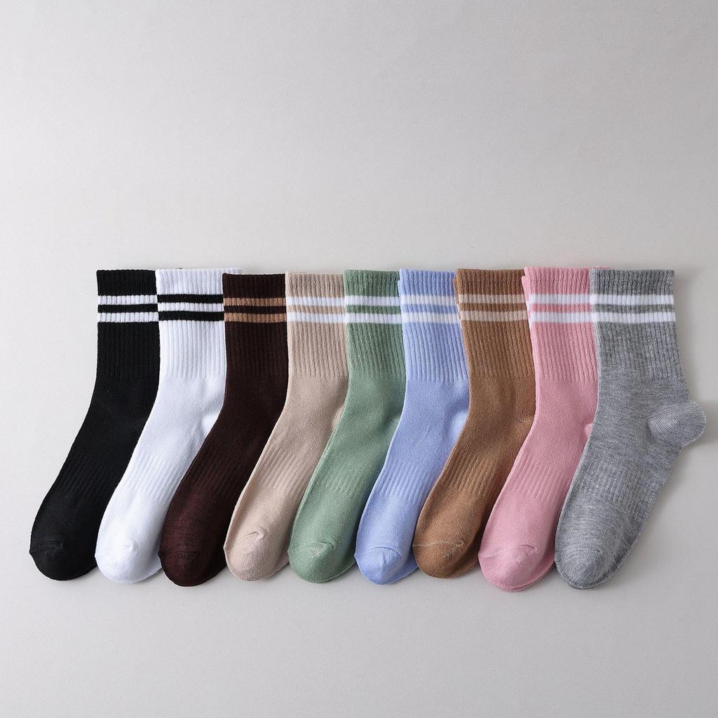Women's Striped Mid-Calf Over-the-Knee Non-Slip Sports Socks: Two-Stripe Spring/Autumn Versatile Casual Style.