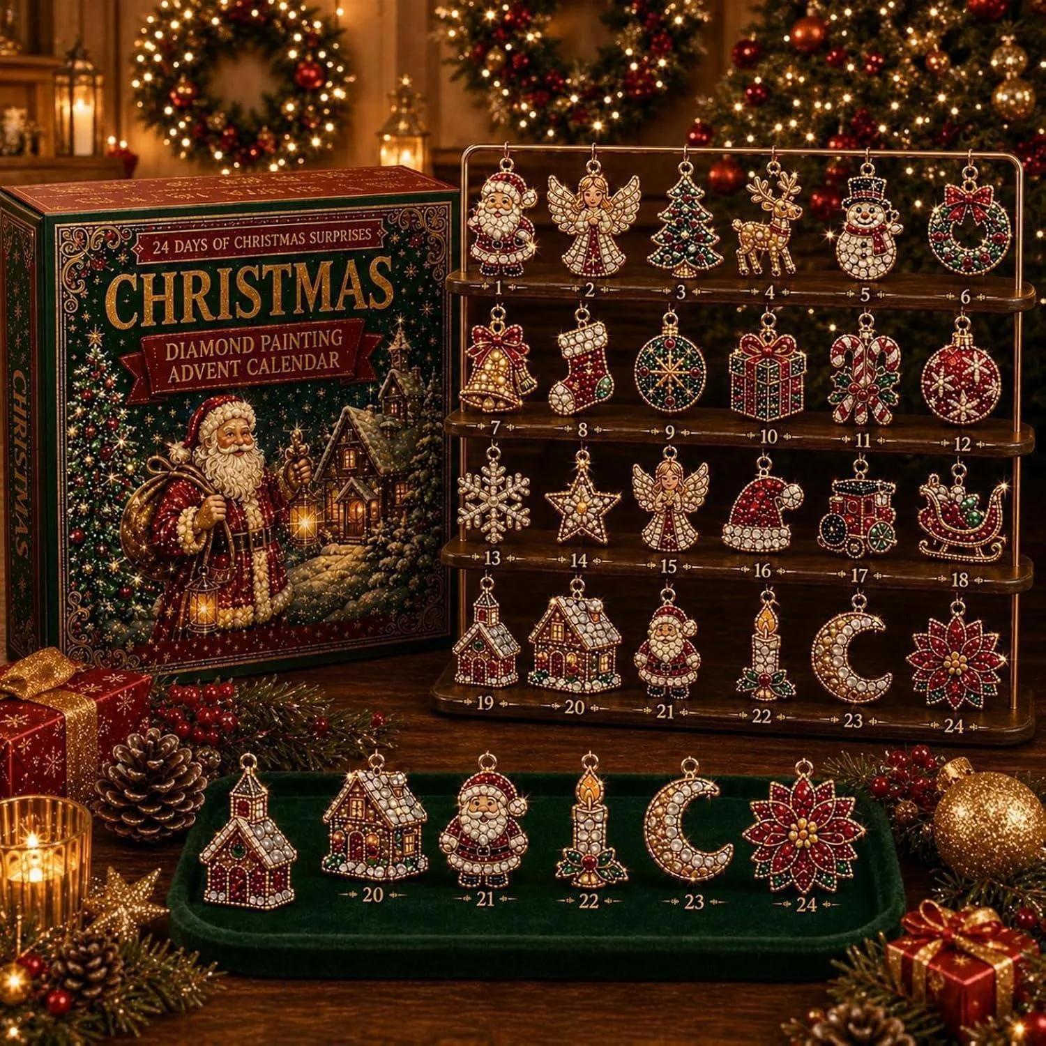 24-Dagen Mini Kerststeen Ornament Adventskalender, Unieke Ontwerpen, Bouwbare Stenen, Ophanglussen Meegeleverd, Feestdagen Countdown