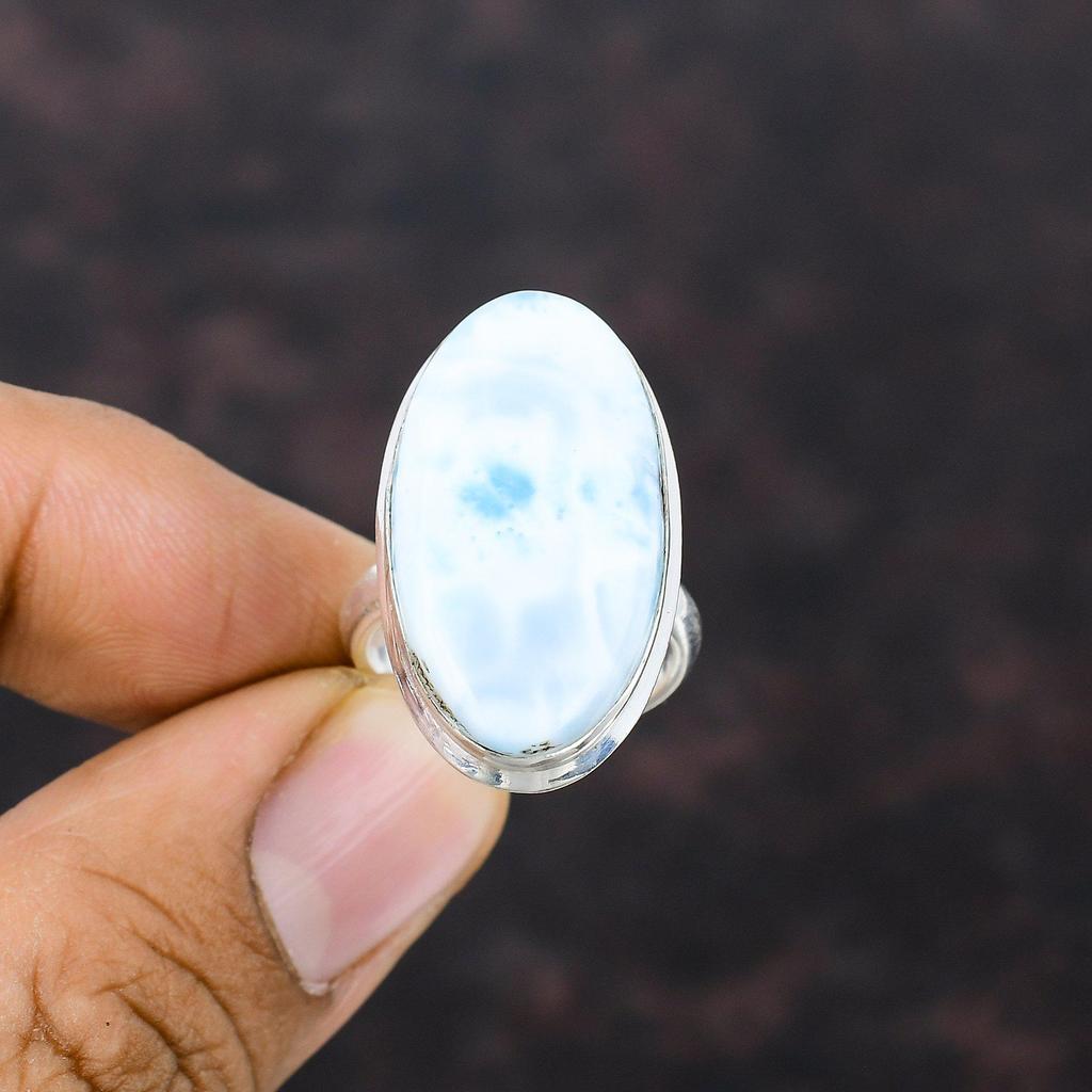 Larimar Gemstone Ring Handmade Jewelry 925 Sterling Silver Rings Adjustable Ring Larimar Jewelry Gift For Mother Engagement Ring Dainty Ring