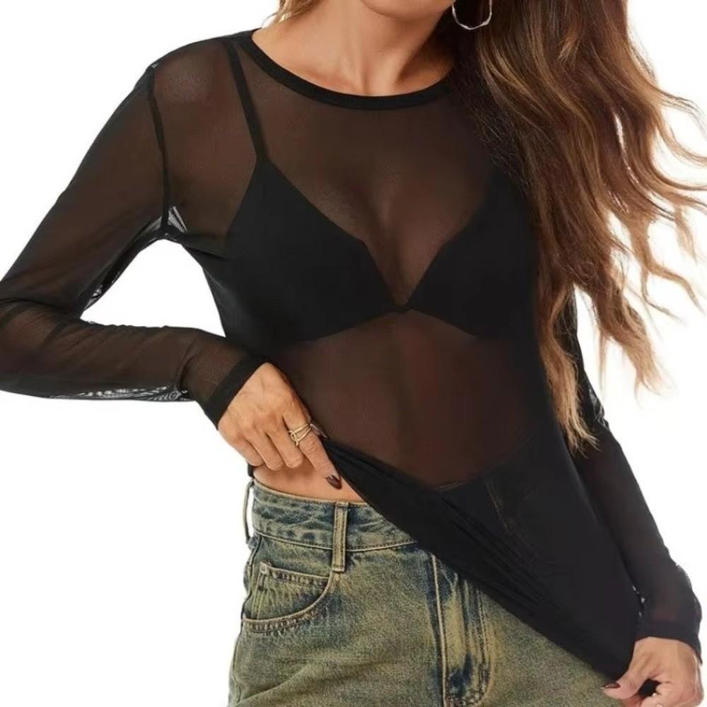 Super-soft Women Top Sheer Mesh Beachwear Transparent T Shirts  Beach