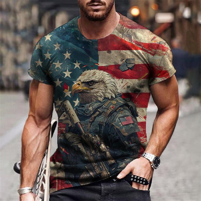 American Flag Graphic T-Shirt For Men Eagle Animal 3D Printed Tees Summer Casual Loose Short Sleeve T Shirts Street O-Neck Tops