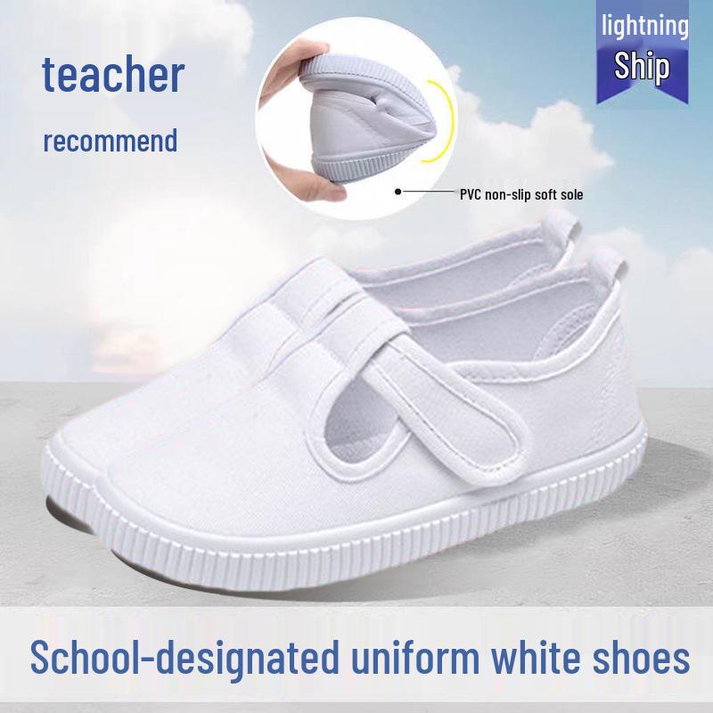 

Детские парусиновые туфли на нескользящей подошве с застежкой-липучкой - Белые, Универсальные для спортивного дня Size 34, Inner Length 22 cm