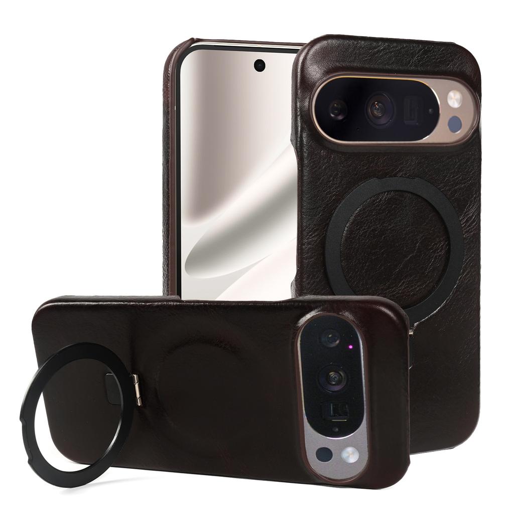 Foldable Bracket Stand Genuine Leather Phone Case For Google Pixel 10 Pro 9pro 9A 8pro 7pro 6 6A Kickstand Protective Back Shell